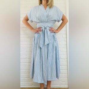 Lele De Baltzac Striped Blue Wrap Dress
